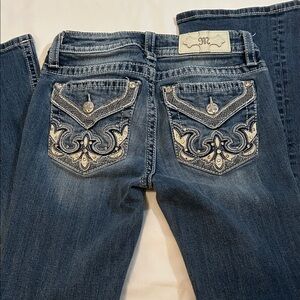 Miss Me Blue Boot Cut Jeans with Silver Embellishments